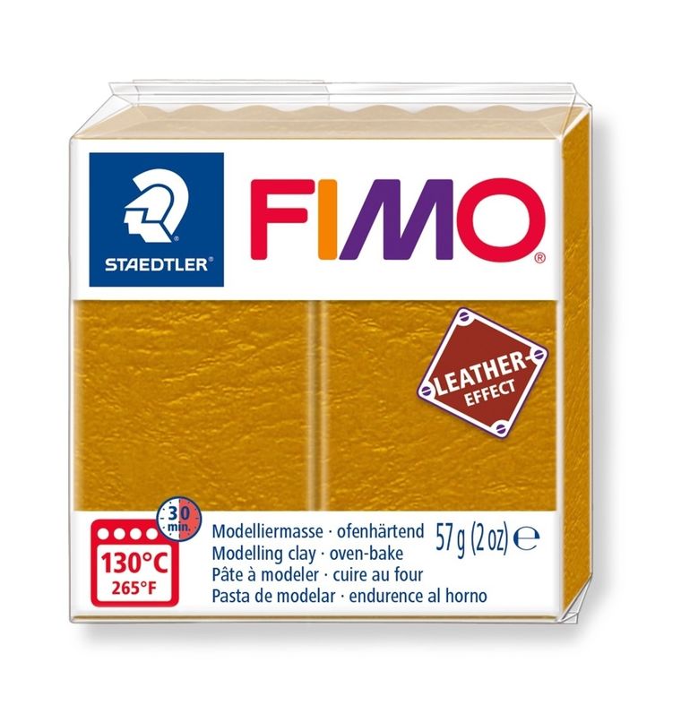 Fimo, masa plastyczna termoutwardzalna, Leather effect, ochra, kostka, 57g