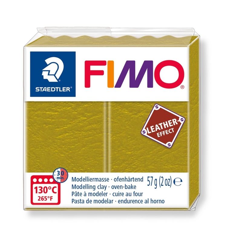 Fimo, masa plastyczna termoutwardzalna, Leather effect, oliwkowy, kostka, 57g