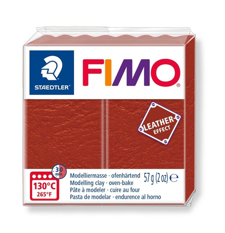 Fimo, masa plastyczna termoutwardzalna, Leather effect, rdzawy, kostka, 57g