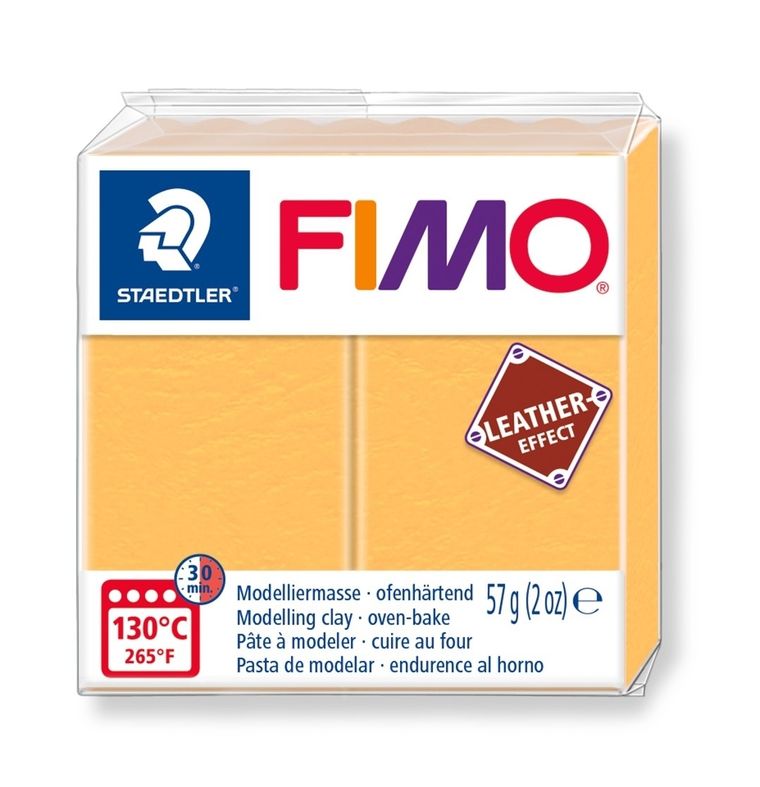 Fimo, masa plastyczna termoutwardzalna, Leather effect, żółty szafran, kostka, 57g