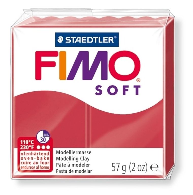 Fimo, masa plastyczna termoutwardzalna, Soft, karminowy, 57g, kostka