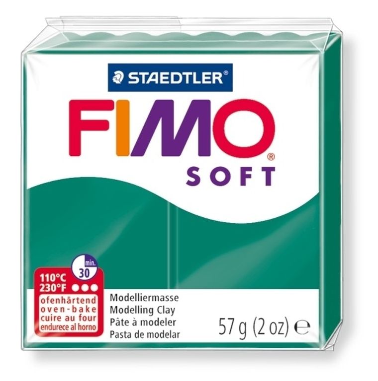 Fimo, masa plastyczna termoutwardzalna, Soft, szmaragdowy, 57g, kostka