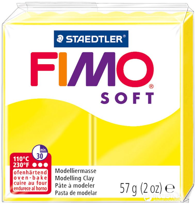 Fimo, masa termoutwardzalna, kostka soft, cytrynowy, 57g