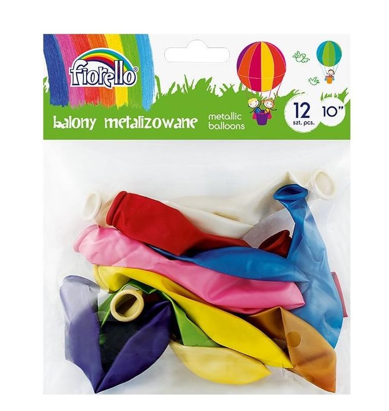 Fiorello, balony metalizowane, mix kolorów, 10'', 12 szt.