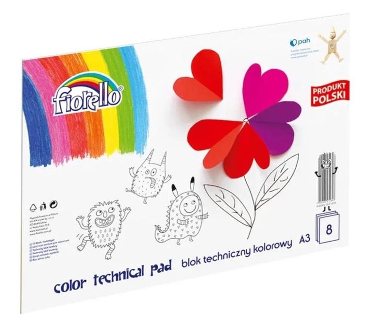 Fiorello, blok techniczny, kolorowy, A3, 8 kartek