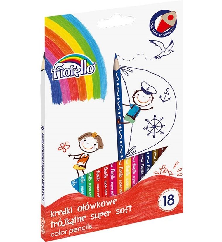 Fiorello, kredki ołówkowe, trójkątne, super soft, 18 kolorów