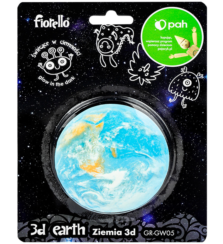 Fiorello, naklejka fluorescencyjna 3D na ścianę, Ziemia, 8,5 cm