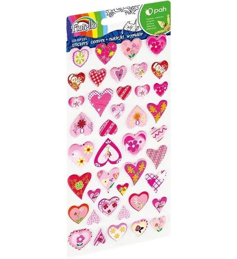 Fiorello, naklejki wypukłe, serca, w kwiaty