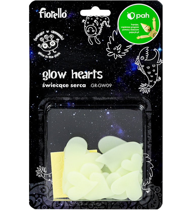 Fiorello, ozdoby fluorescencyjne na ścianę, Serca, 24 szt.