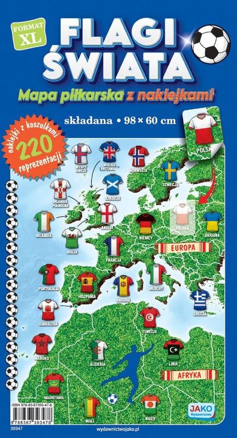 Flagi świata. Mapa piłkarska z naklejkami
