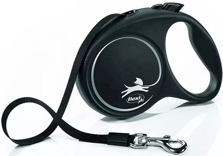 Flexi Black Design, smycz taśmowa, rozmiar M, 5m, czarna