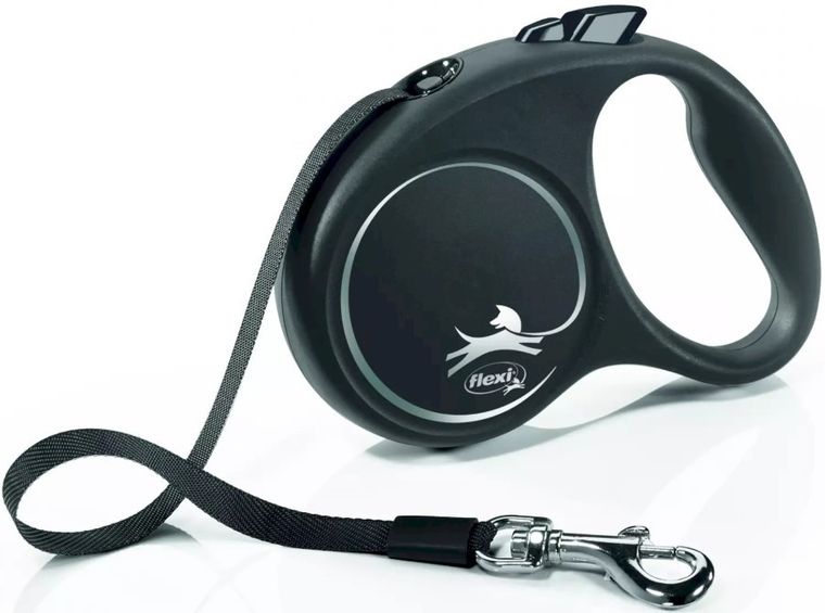 Flexi Black Design, smycz taśmowa, rozmiar S, 5m, czarna