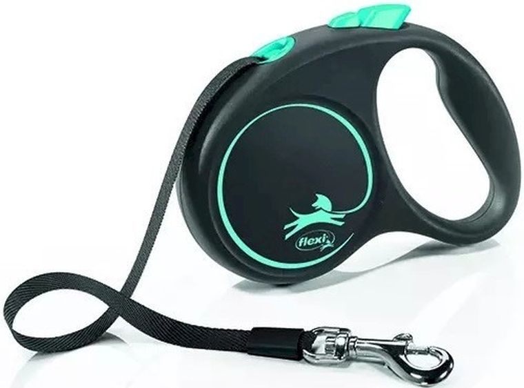 Flexi Black Design, smycz taśmowa, rozmiar S, 5m, czarna