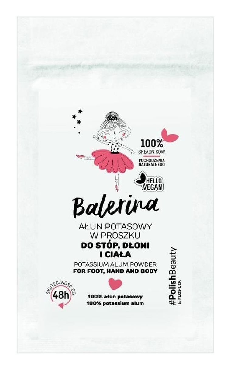 Floslek, Balerina, ałun potasowy w proszku do stóp, dłoni i ciała, 25g