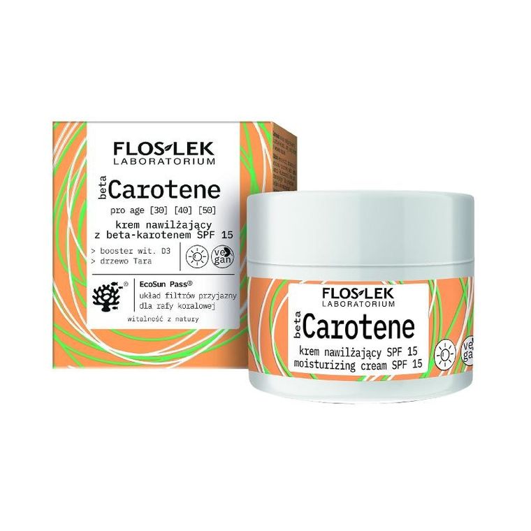 Floslek, Beta Carotene, krem nawilżający z beta-karotenem SPF15 na dzień, 50 ml