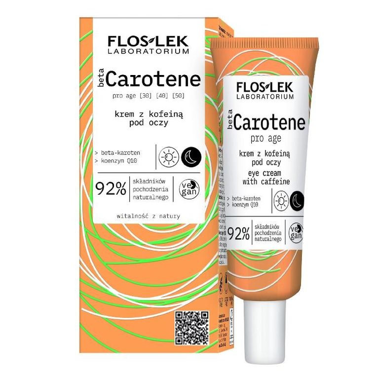 Floslek, Beta Carotene, krem pod oczy z kofeiną na dzień i noc, 30 ml