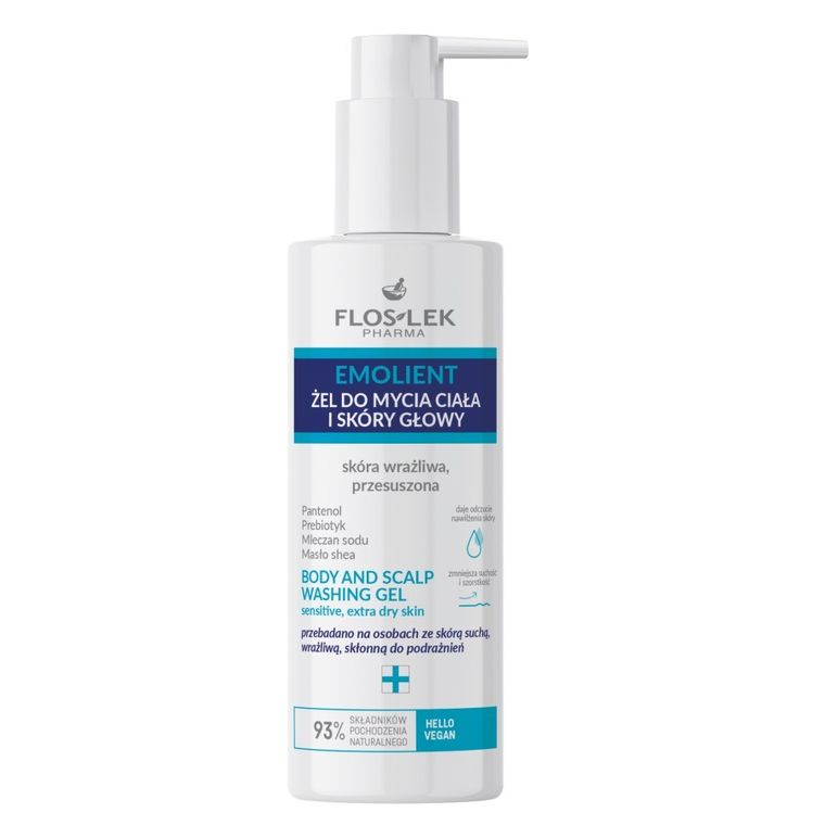 Floslek, Emolient, żel do mycia ciała i skóry głowy, 175 ml