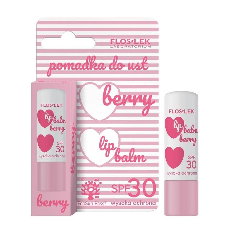 Floslek, Lip Care, pomadka do ust SPF30, Berry, 4g