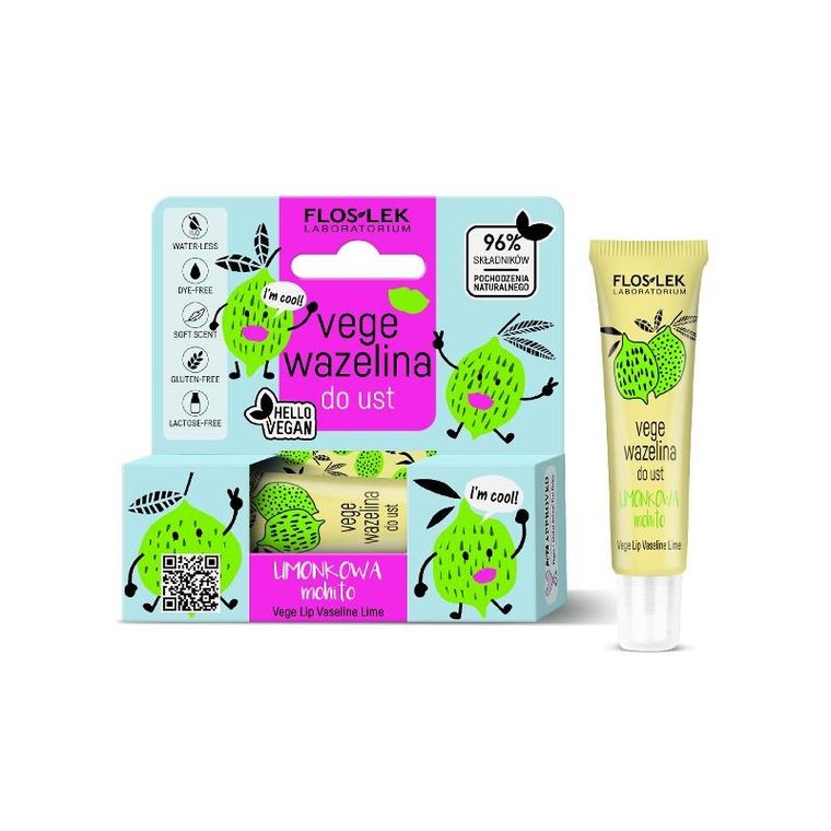 Floslek, Lip Care Vege, wazelina do ust, Mohito, limonkowa, 10g