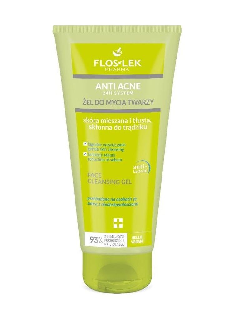 Floslek, pharma anti-acne 24h system, żel oczyszczający do skóry mieszanej, tłustej i trądzikowej, 200 ml