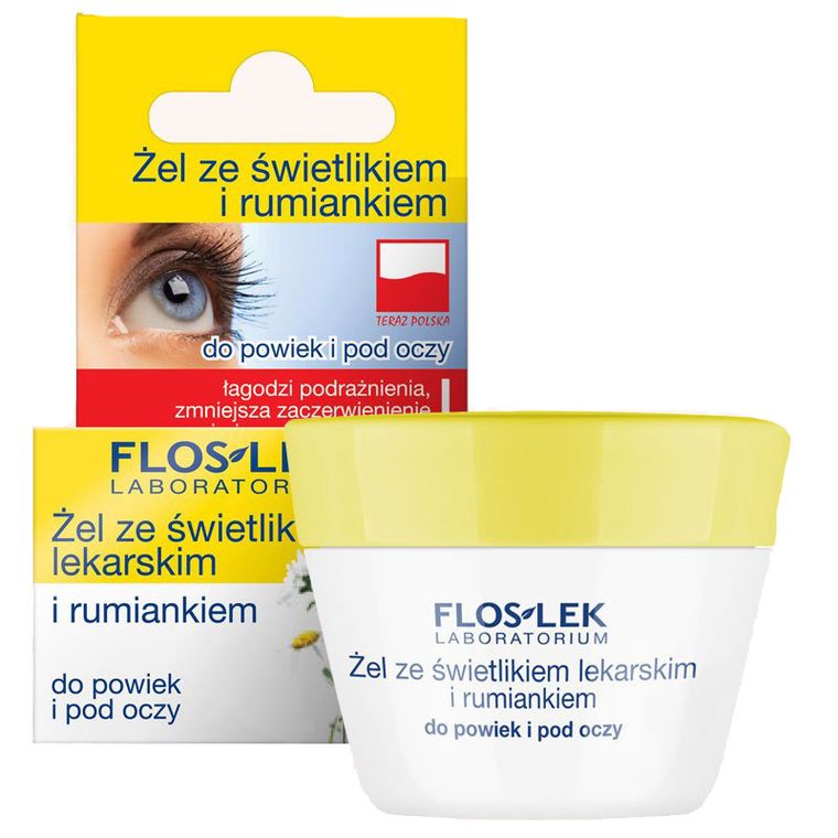Floslek, Pielęgnacja oczu, żel do powiek ze świetlikiem i rumiankiem, słoik