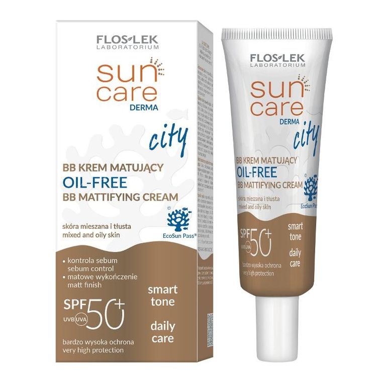 Floslek, Sun Care Derma, City, krem matujący BB do twarzy SPF50+ do cery tłustej i mieszanej, 30 ml