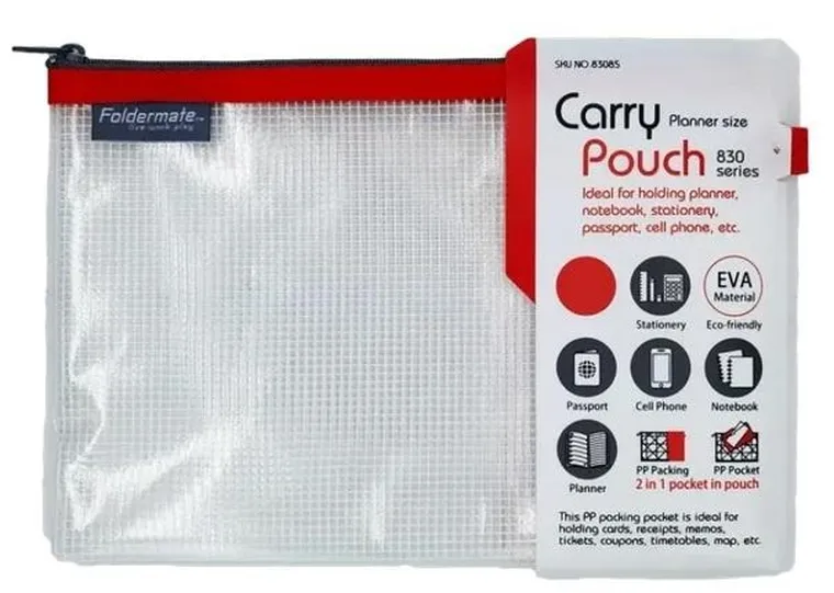 Foldermate, saszetka na zamek, Mesh Eva, czerwona, 24-17 cm, 1 szt.