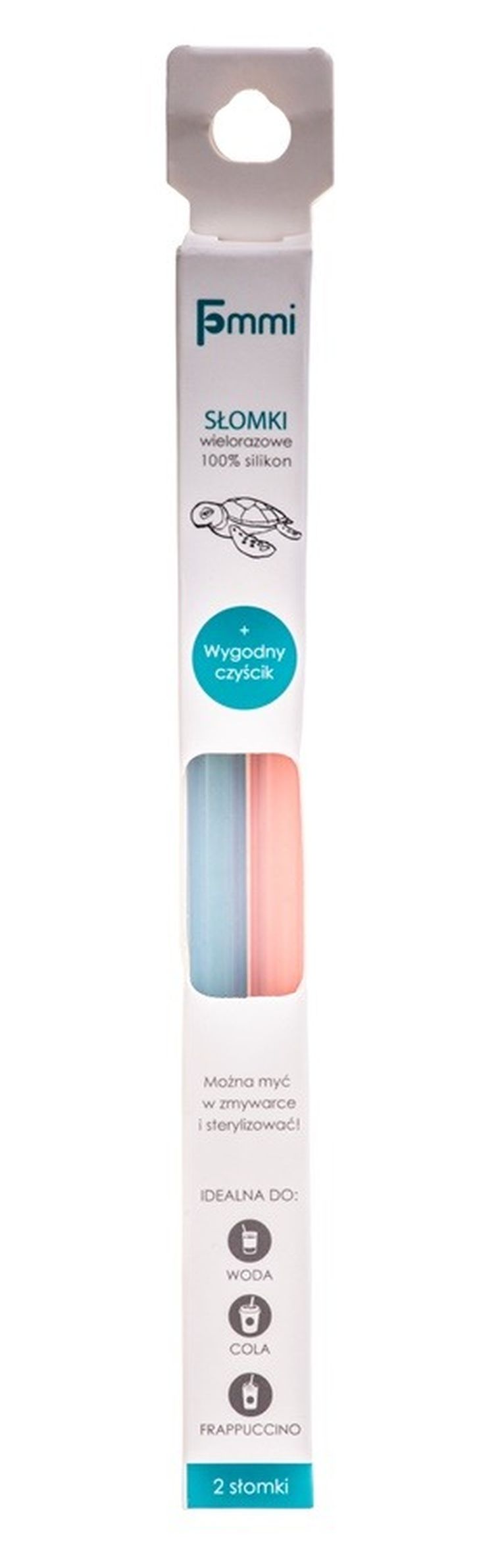 Fommi, słomka wielorazowa, różowa, niebieska, 2 szt.