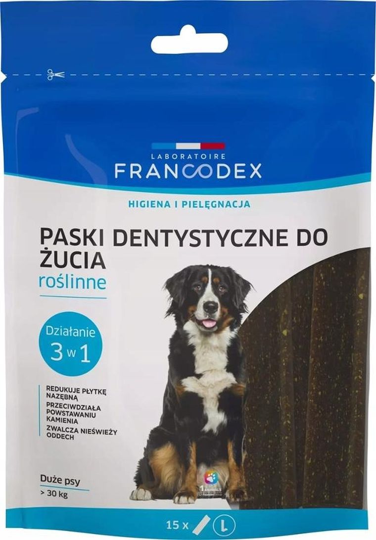 Francodex, paski do gryzienia na kamień i brzydki zapach z pyska, przysmak dla psa, rozmiar L, 502.5g, 15 szt.