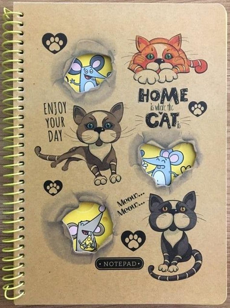 Fresh, kołonotatnik A5, 80 kartek, kratka, kraft, Koty i myszy, 1 szt.