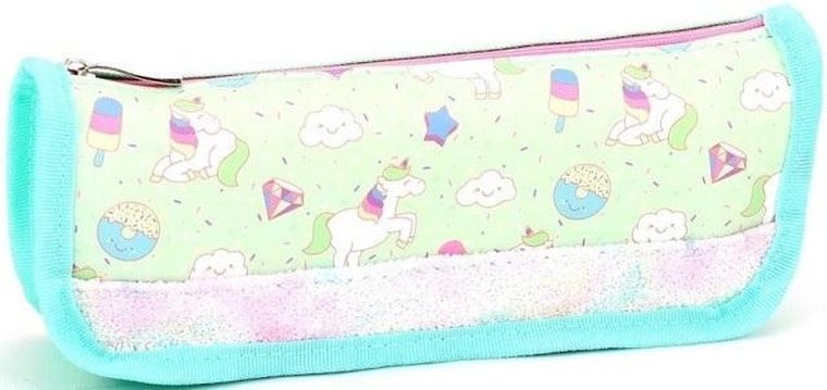 Fresh, piórnik, jednorożce brokat, seledyn