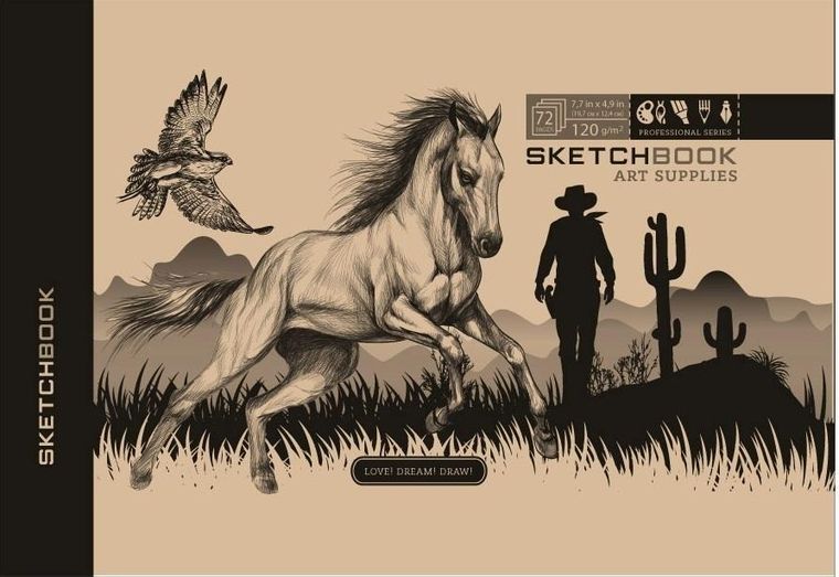 Fresh, szkicownik, 197-124 mm, 72 kartki, 120g, Retro koń