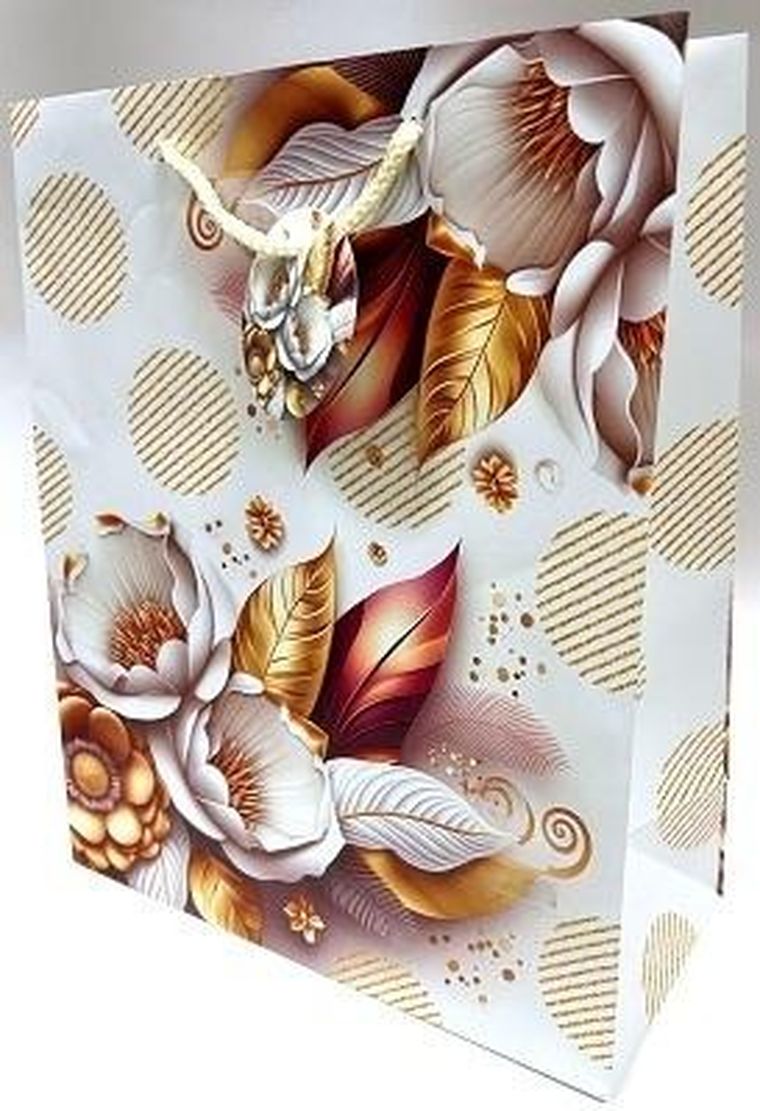 Fresh, torebka ozdobna, matowa, białe kwiaty, 26-32-12 cm