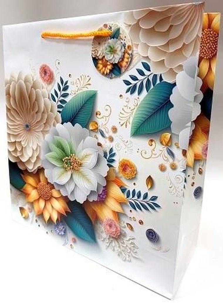 Fresh, torebka ozdobna, matowa, białe kwiaty, 35-37-12 cm