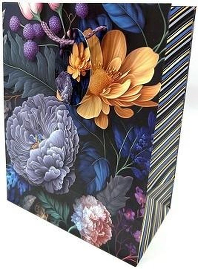 Fresh, torebka prezentowa, matowa, 18-23-10 cm ciemne kwiaty