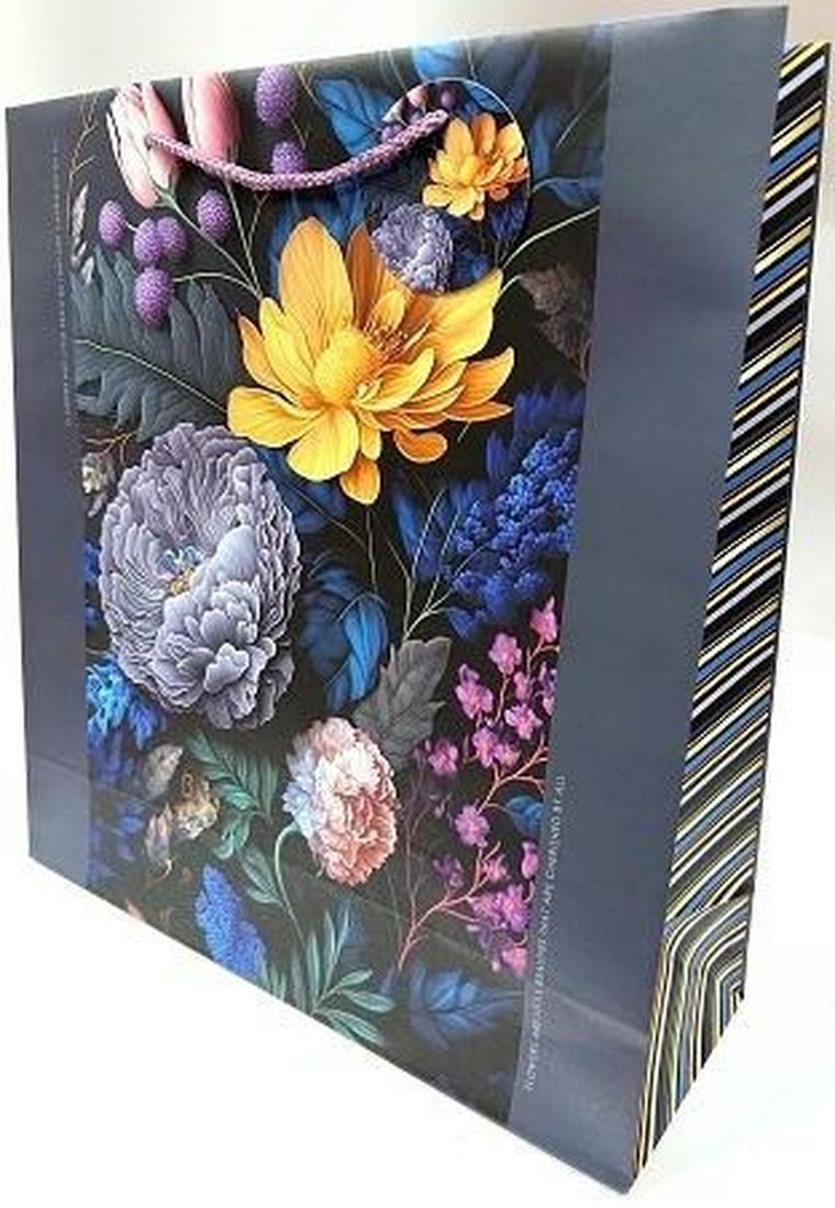 Fresh, torebka prezentowa, matowa, ciemne kwiaty, 35-37-12 cm