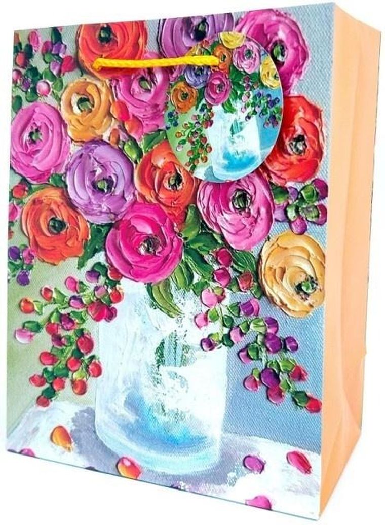 Fresh, torebka prezentowa, matowa, Kwiaty, 18-23-10 cm