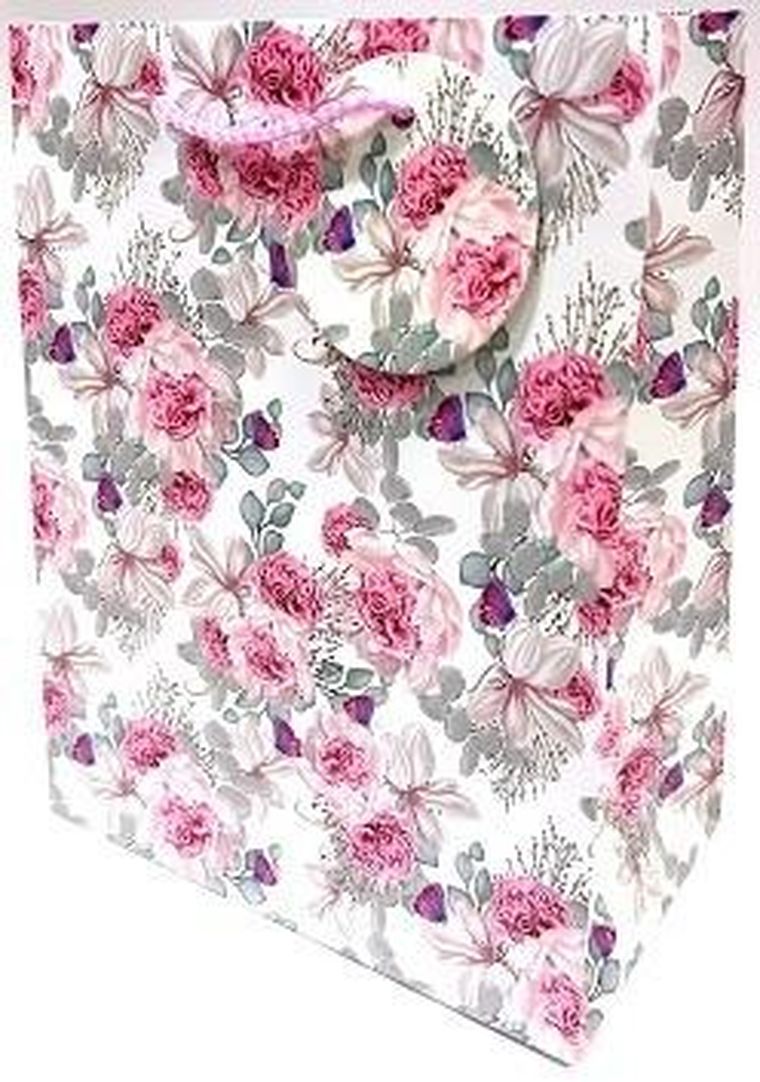 Fresh, torebka prezentowa, matowa, róże, 18-23-10 cm