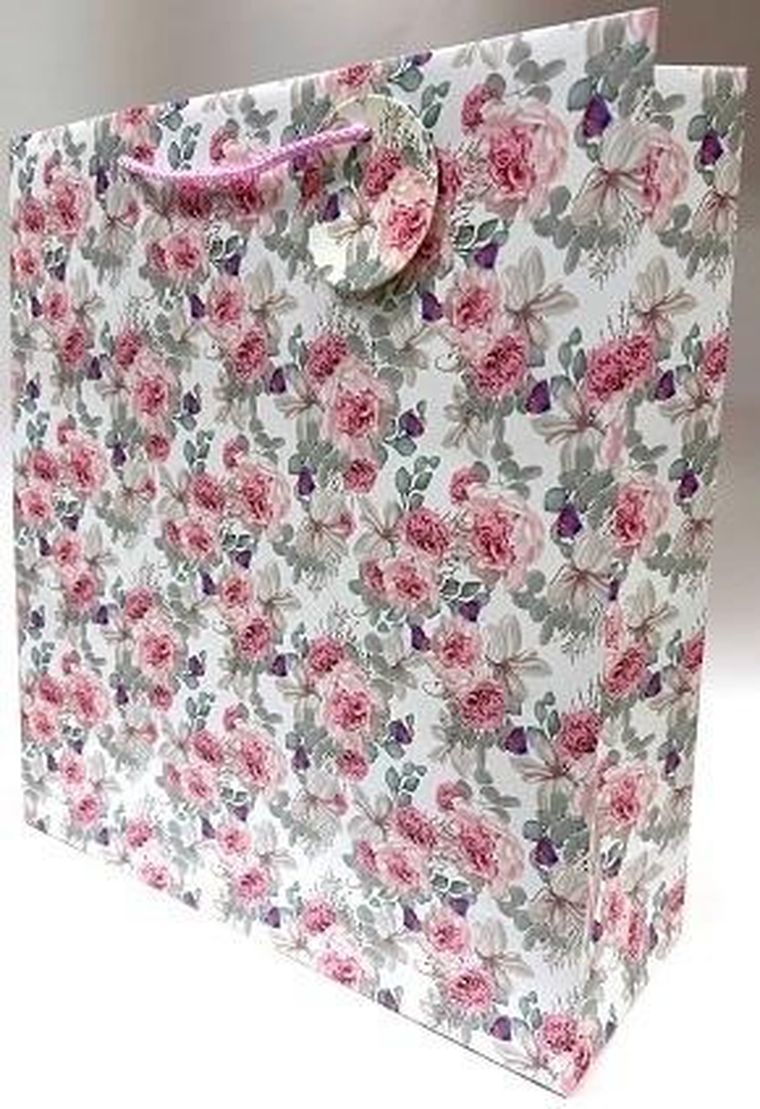 Fresh, torebka prezentowa, matowa, róże, 35-37-12 cm