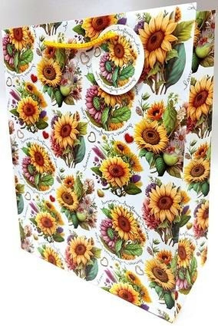 Fresh, torebka prezentowa, matowa, słoneczniki, 26-32-12 cm