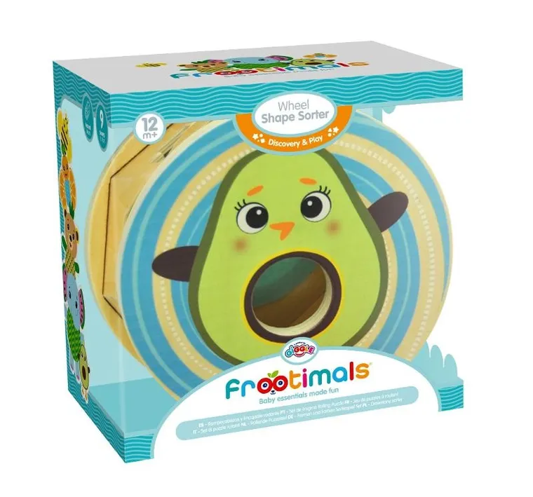 Frootimals, drewniany sorter kształtów na kółkach, miss pio chickicado