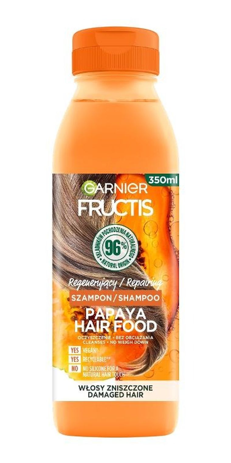 Fructis, Hair Food, Papaya, szampon regenerujący do włosów zniszczonych, 350 ml