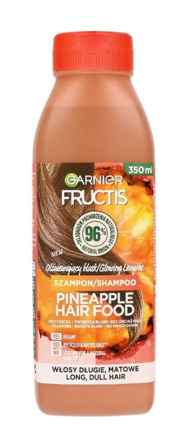 Fructis, Hair Food, szampon olśniewający blask do włosów długich i matowych, Pineapple, 350 ml