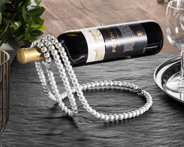 Gadget Master, stojak na wino, sznur pereł, biały