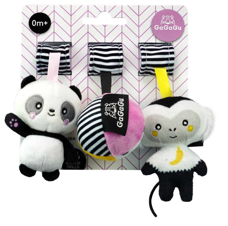 Gagagu, pluszowe zawieszki, panda, małpka, piłka