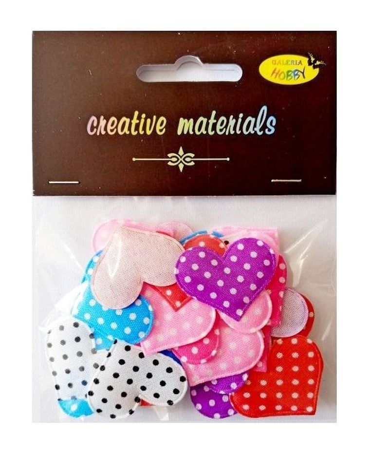 Galeria Hobby, aplikacje materiałowe, serca w kropeczki, 3 cm, 30 szt.