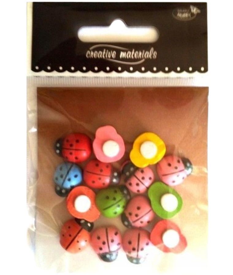 Galeria Hobby, biedronki drewniane, kolorowe, 12-15 mm, 15 szt.