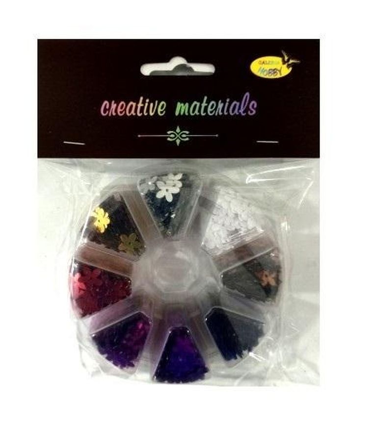 Galeria Hobby, cekiny, kwiatki, 8 kolorów, 6 mm, 40g