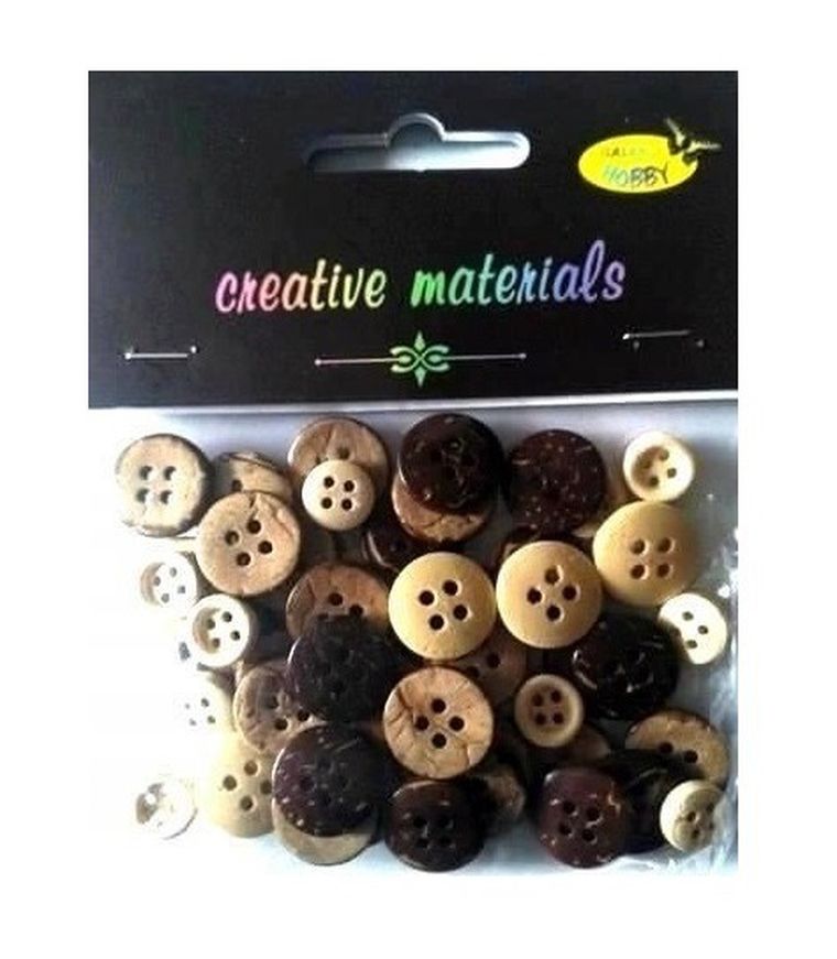 Galeria Hobby, guziki drewniane, brązowe, 10-15 mm, 20 g