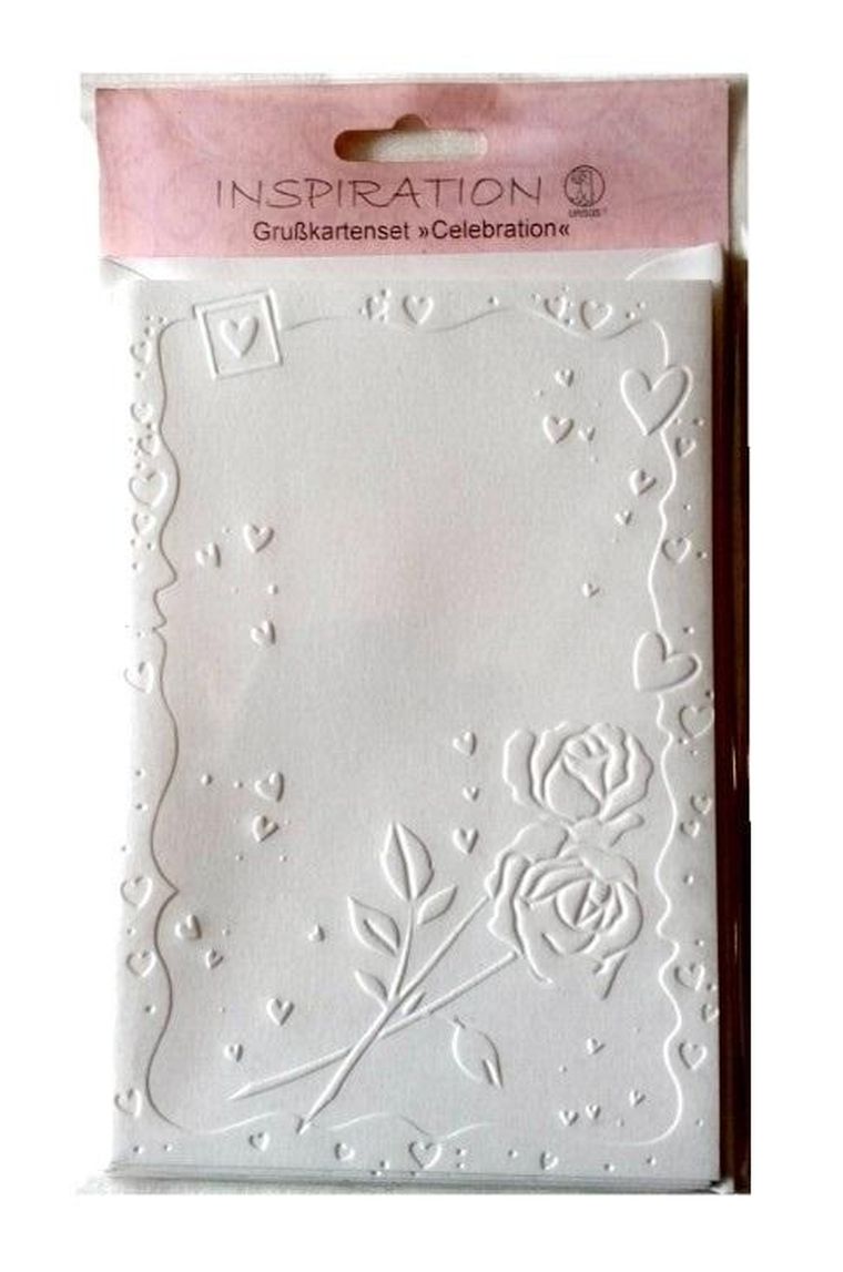 Galeria Hobby, karty tłoczone + koperty, białe róże, 5 szt.